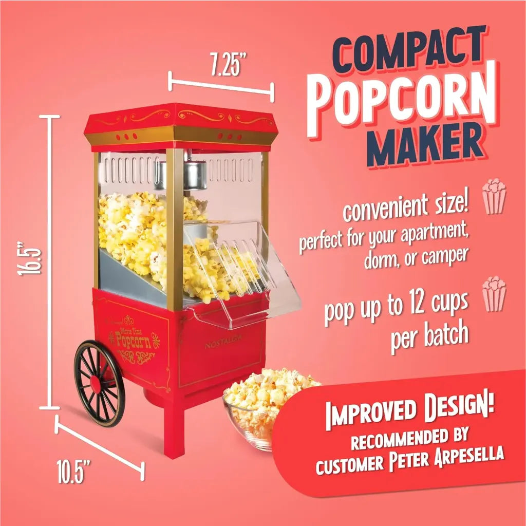 Air pop popcorn machine with dimensions, to show it's compact size.