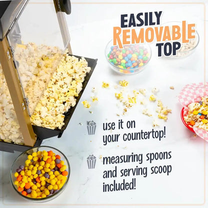 Black home cinema popcorn machine with removable top.