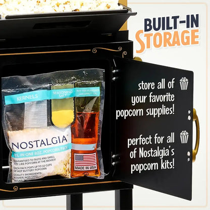 Black home cinema popcorn machine with built-in storage.