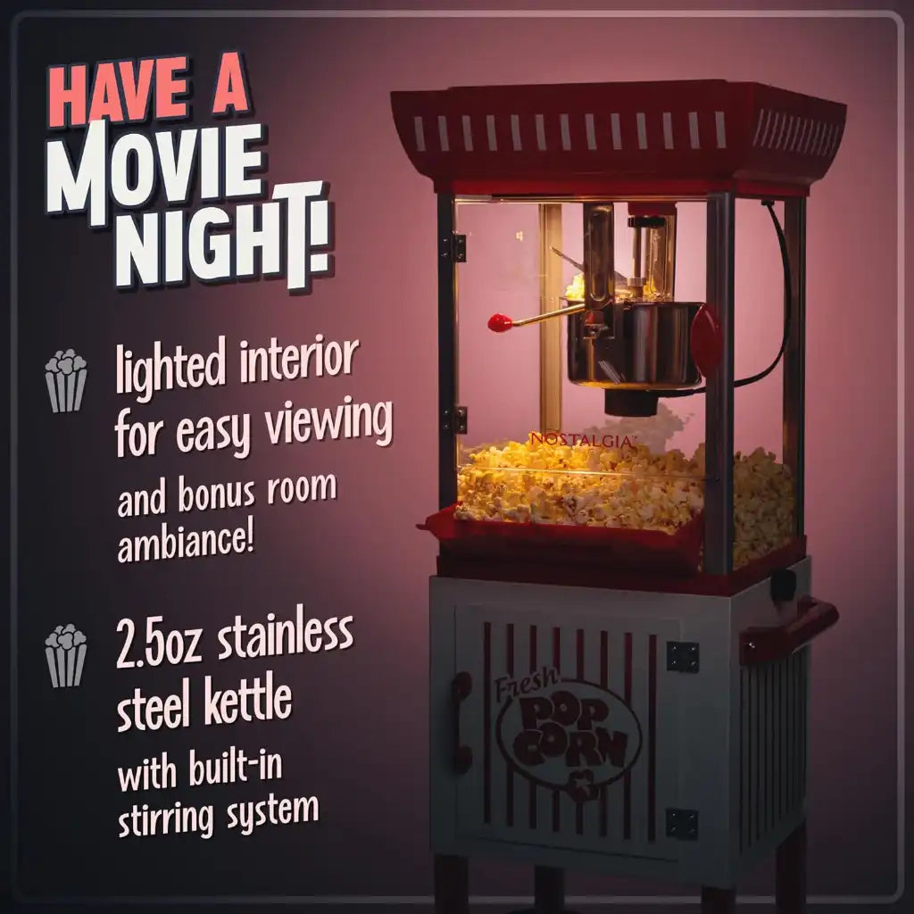 Home cinema popcorn machine with lighted interior for easy viewing.