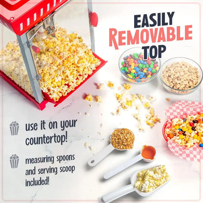 Home cinema popcorn machine with easily removable top to use on countertop.
