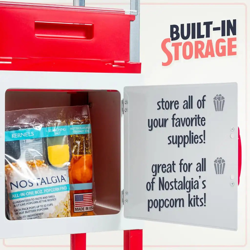 Home cinema popcorn machine with built-in storage.