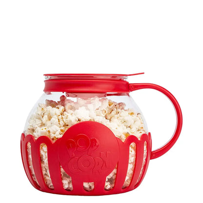 Microwave popcorn popper with a clear container filled with popcorn.