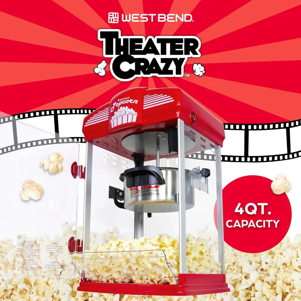 Popcorn popper machine with popcorn and film strips.