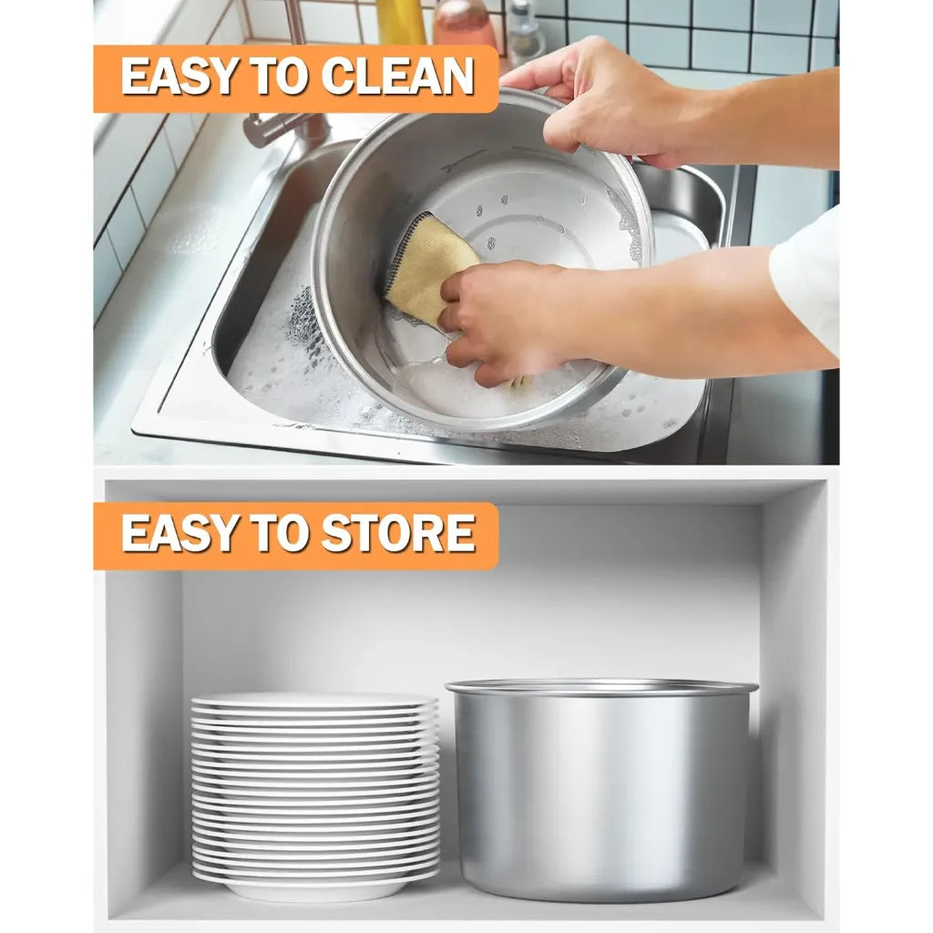 Person cleaning a stovetop popcorn popper with a sponge.